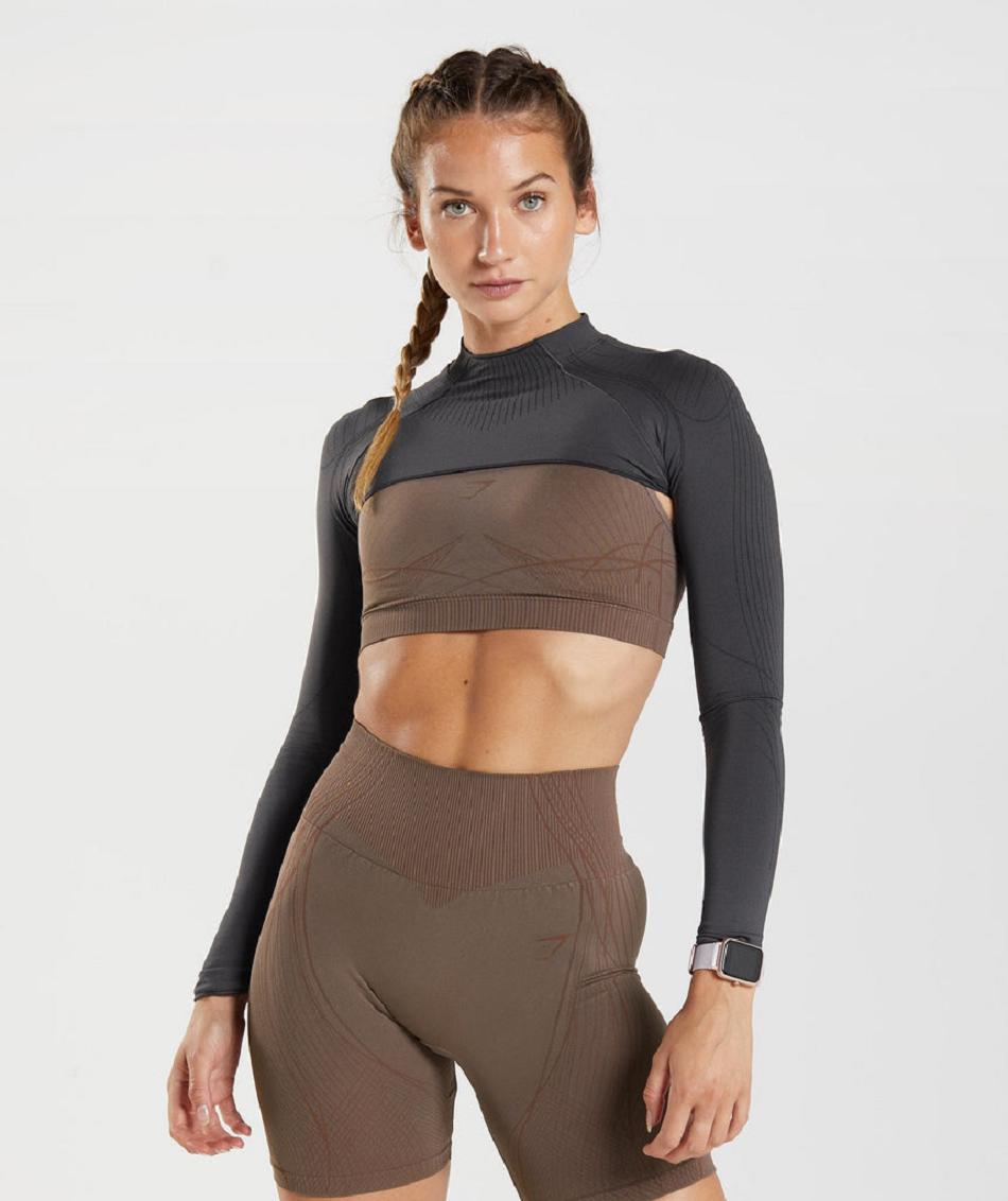 Corp Tops Gymshark Apex Seamless Shrug Mujer Negras Gris Negras | CO 2421KOR